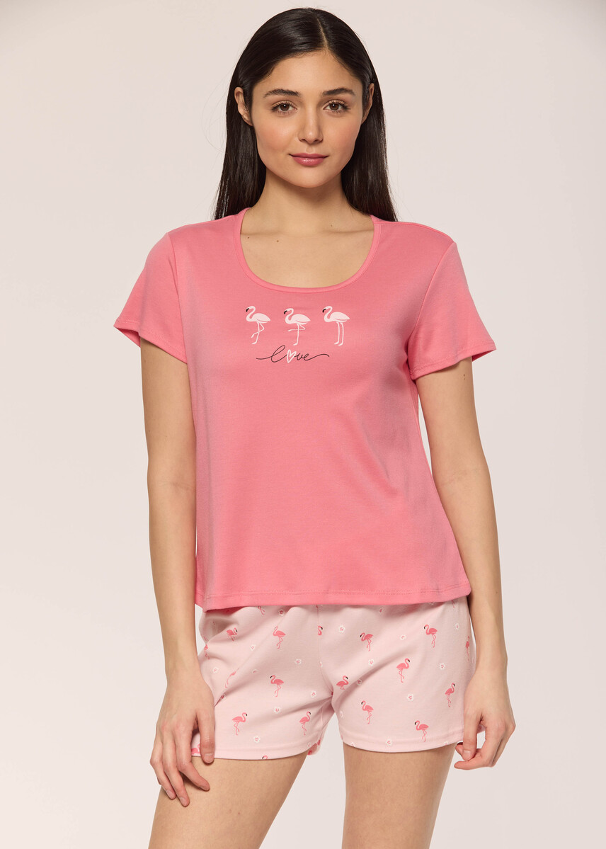 Short pyjama set with flamingo
