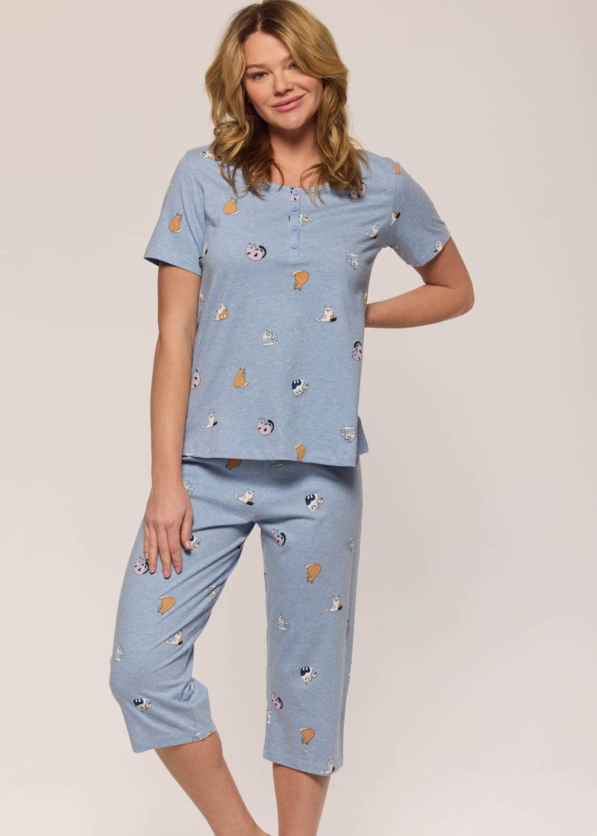 Ensemble pyjama capri avec chats 100% Coton