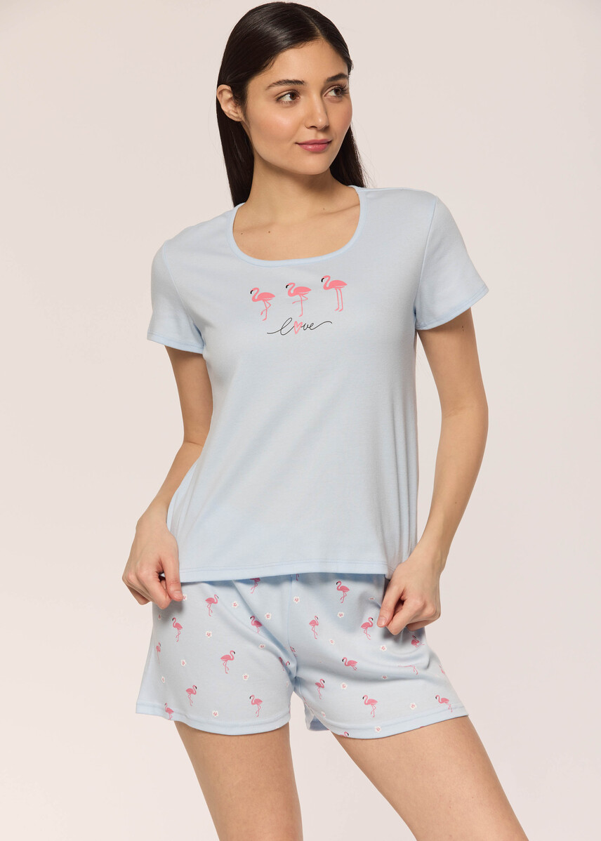 Short pyjama set with flamingo