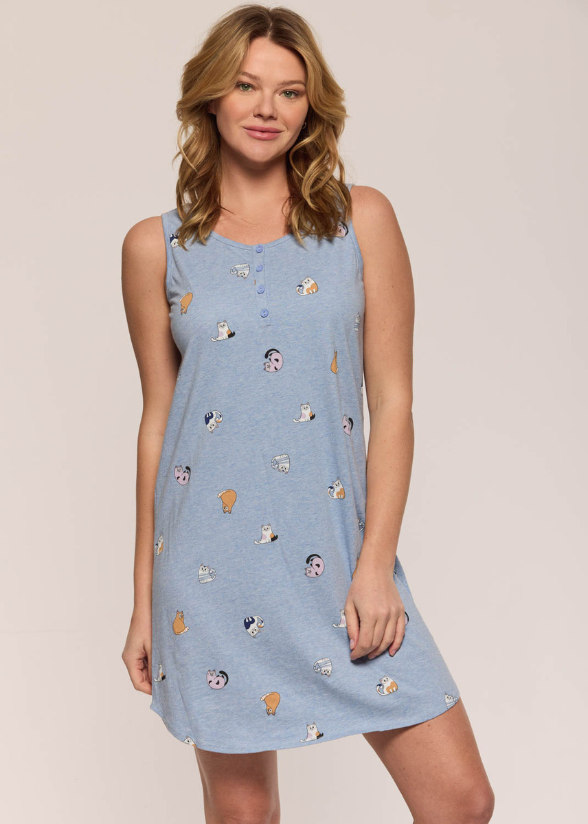 Nuisette sans manches avec chats 100% Coton